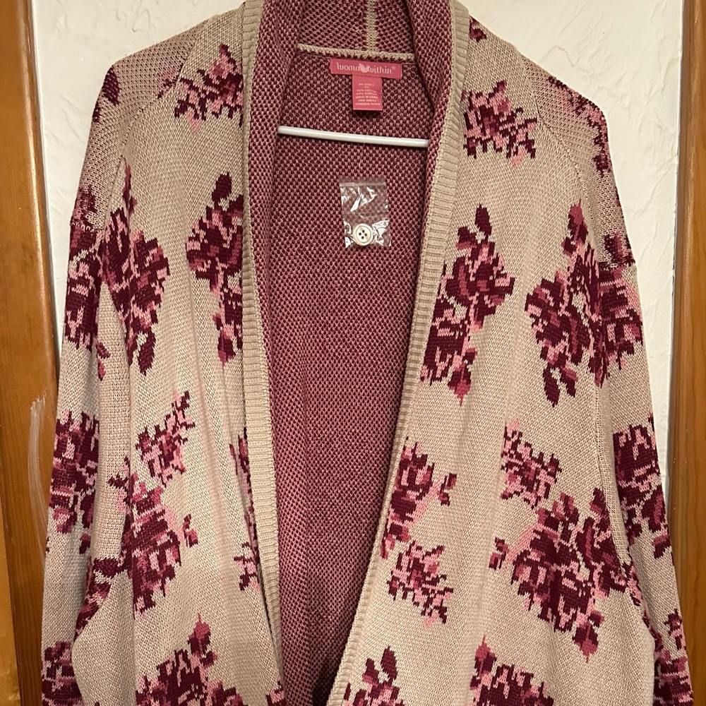 Women Within long floral sweater.